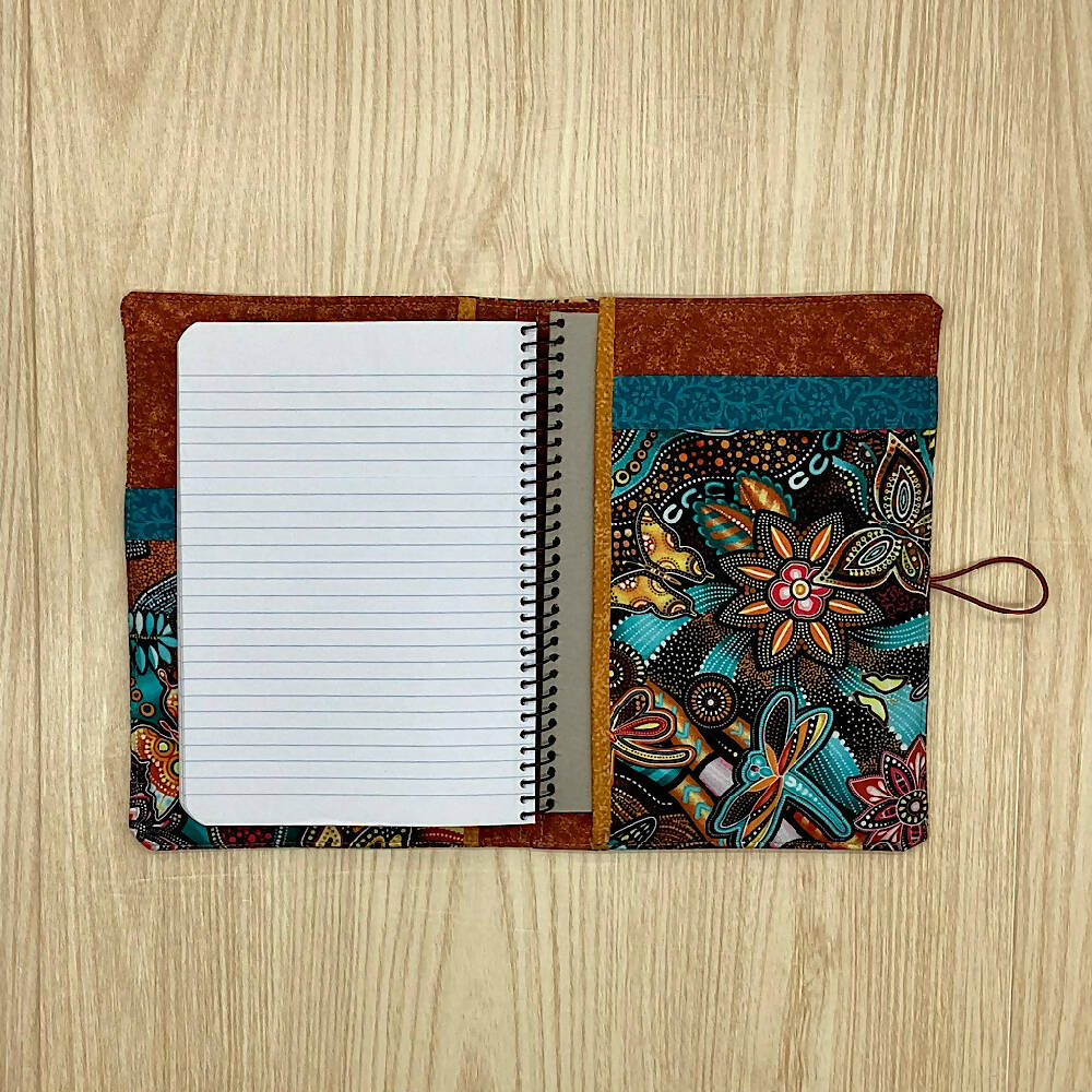 Indigenous Butterflies refillable A5 fabric notebook cover gift set - Incl. book and pen.