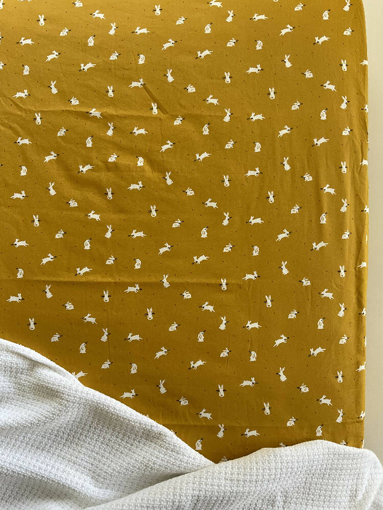Fitted Cot Sheet / Mustard bunnies