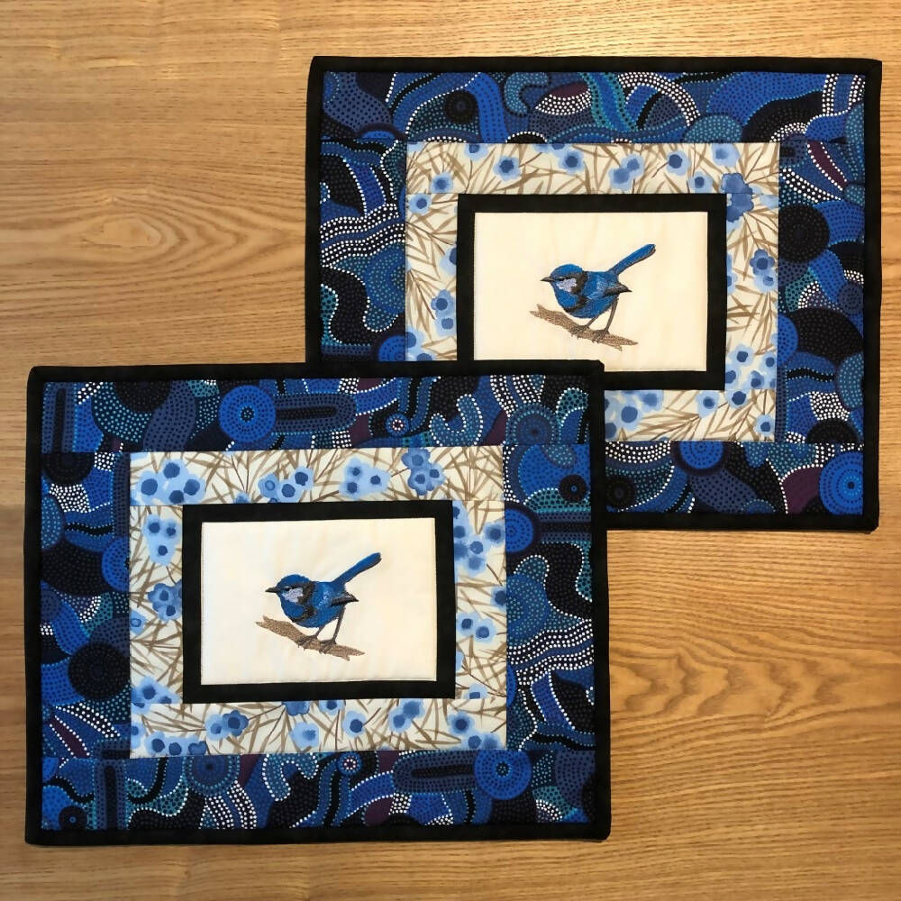 handmade Australian native quilted - blue wren
