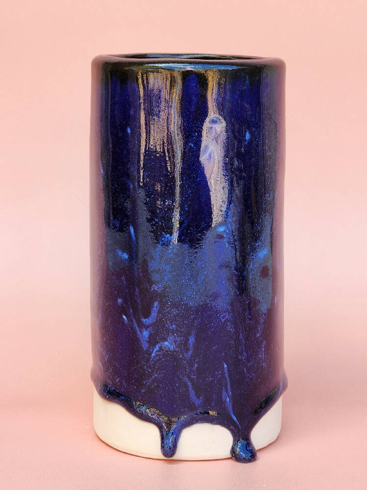 Handmade Ceramic Cylinder Vase - Sapphire Glaze