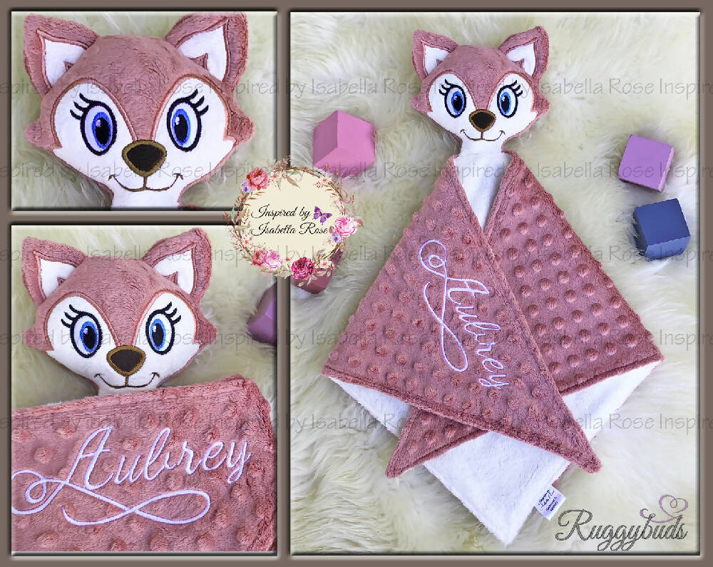 Baby comforter, Embroidered name, Fox themed Ruggybud, Made to order