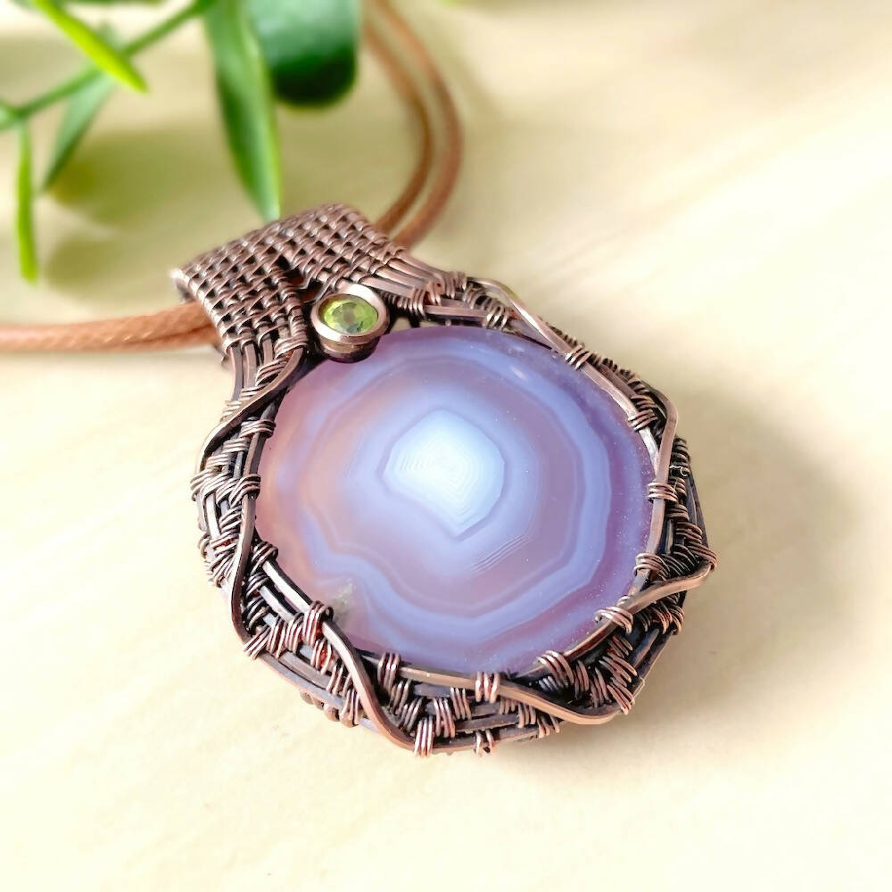 STUNNING 55x37mm Wire-Wrapped Purple Passion Agate and Peridot Pendant