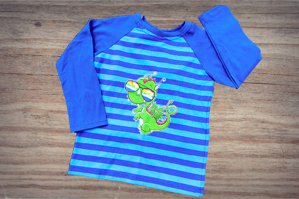 Boys Long Sleeve Tee, Cool Dragon Stripe, Size 4, 5