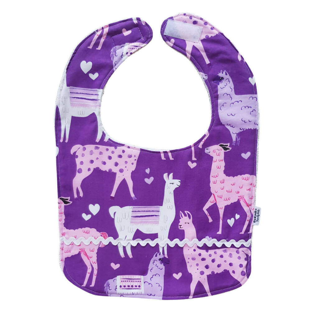 Handmade Purple and Pink Baby Bib| Llama