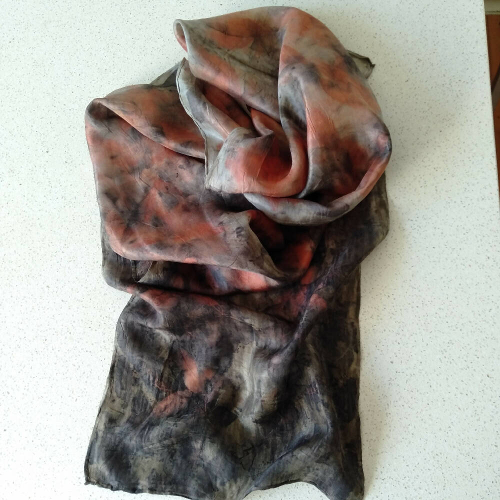 Silk scarf soft printed with eucalyptus leaves