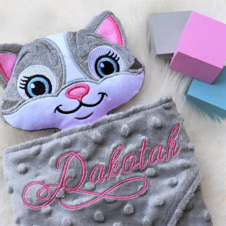 Baby comforter, Embroidered name, Cat themed Ruggybud, Made to order