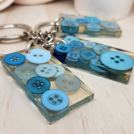 Keyring - BLUE Buttons - Rectangle - Resin