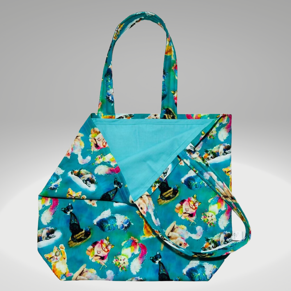 Grocery Tote ... Mixed Cat Breeds ..Lined with storage pouch