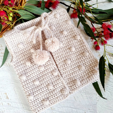 Baby Vest Newborn Beige Handmade Crocheted Bobble