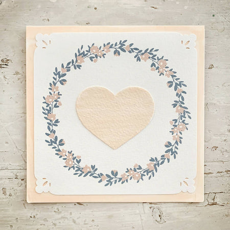 Greeting Card Floral Wreath - Dove Blue & Peach - Blank