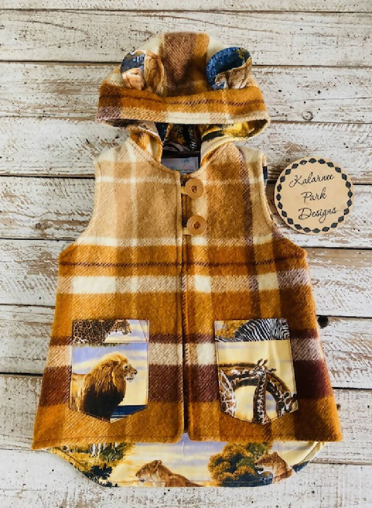 Safari Vintage Wool Blanket Upcycled Vest Size 4