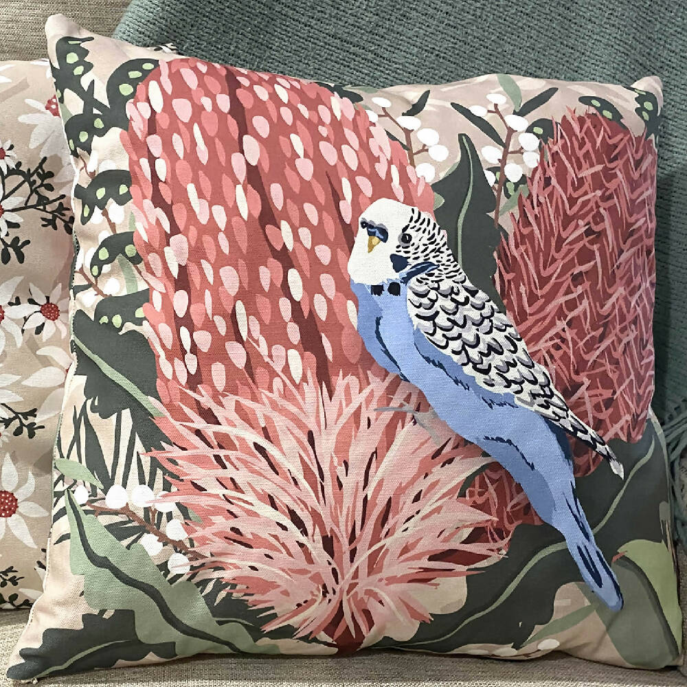 Cushion-Cover-Australian-Floral-and-Budgie-24D