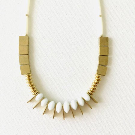 Aztec tribal white black gold statement necklace