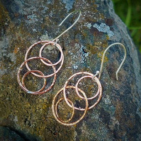 Hammered Copper Hoop Earrings on 925 Sterling Silver Earwires