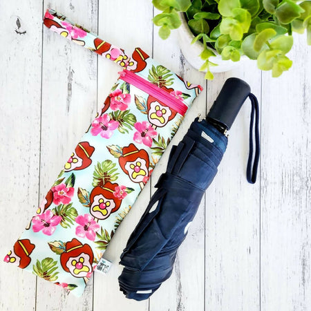 Umbrella Bag, Waterproof Reusable Zip Bag, Tropical Bubble O Bill, Hot Pink Zip