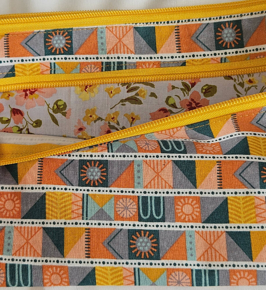 Handmade Symbols Coloured Double Zippered Pencil Case