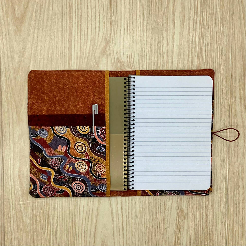 Desert Tracks refillable A5 fabric notebook cover gift set - Incl. book and pen.