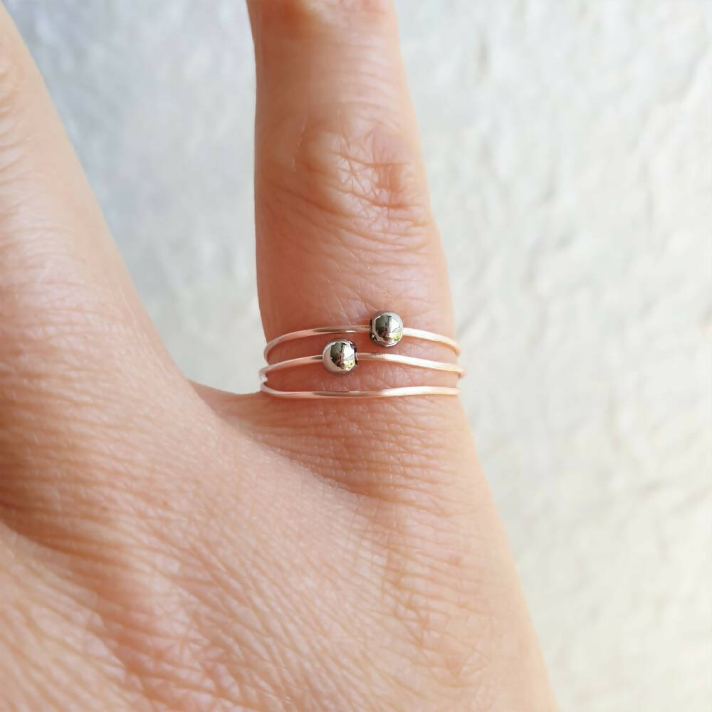 Anxiety Beaded 3 Line Rose gold wire ring , Non Size adjustable