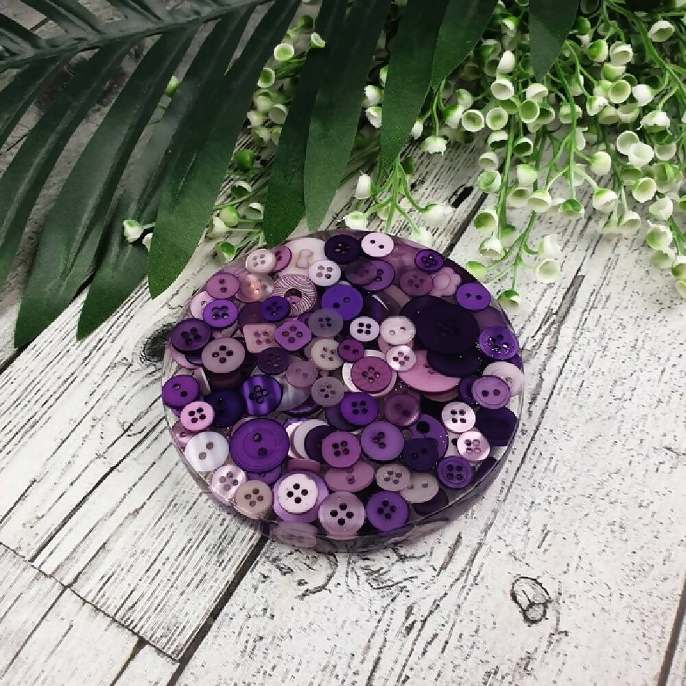 Coaster Resin Purple Buttons Round Flat Mug (4)