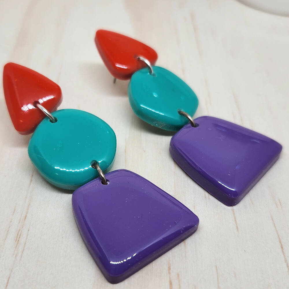 Dangle Earrings Tilly Triangle Colour Block - Resin - Stud Top