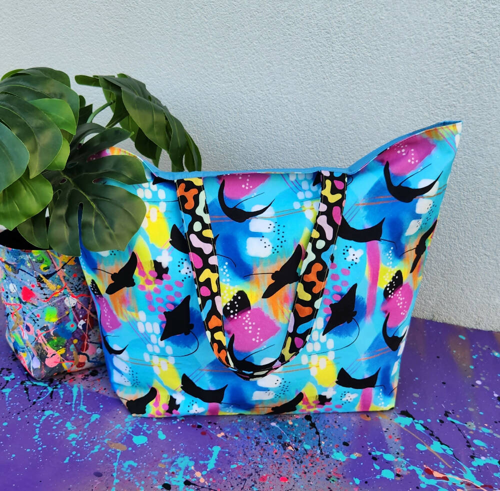 Sting Ray Bay Abstract Colourful Large Tote Bag