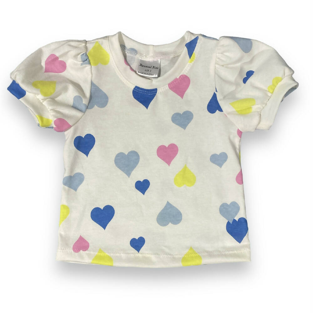 Hearts Puff Sleeve Appleberry Tee (SIZES 2 & 3)