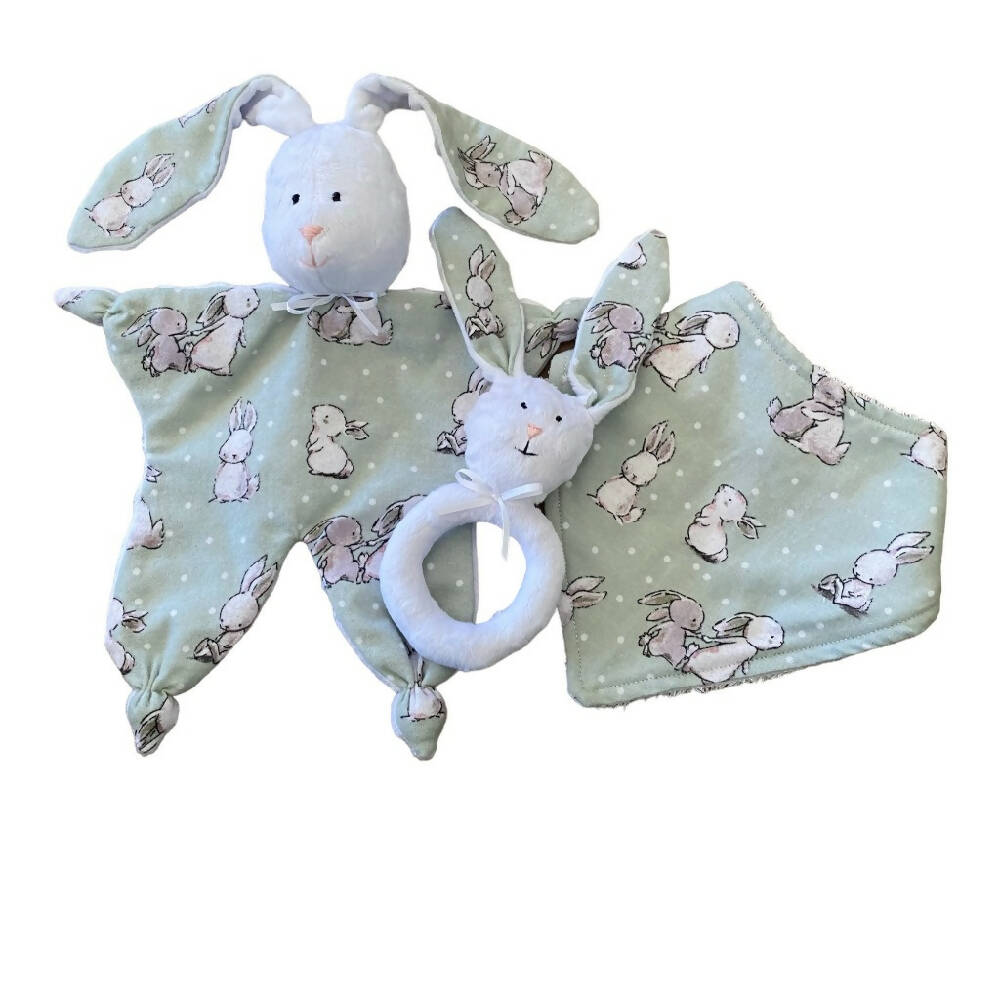 Baby Bunny Comforter, Bib & Bunny Rattle Set