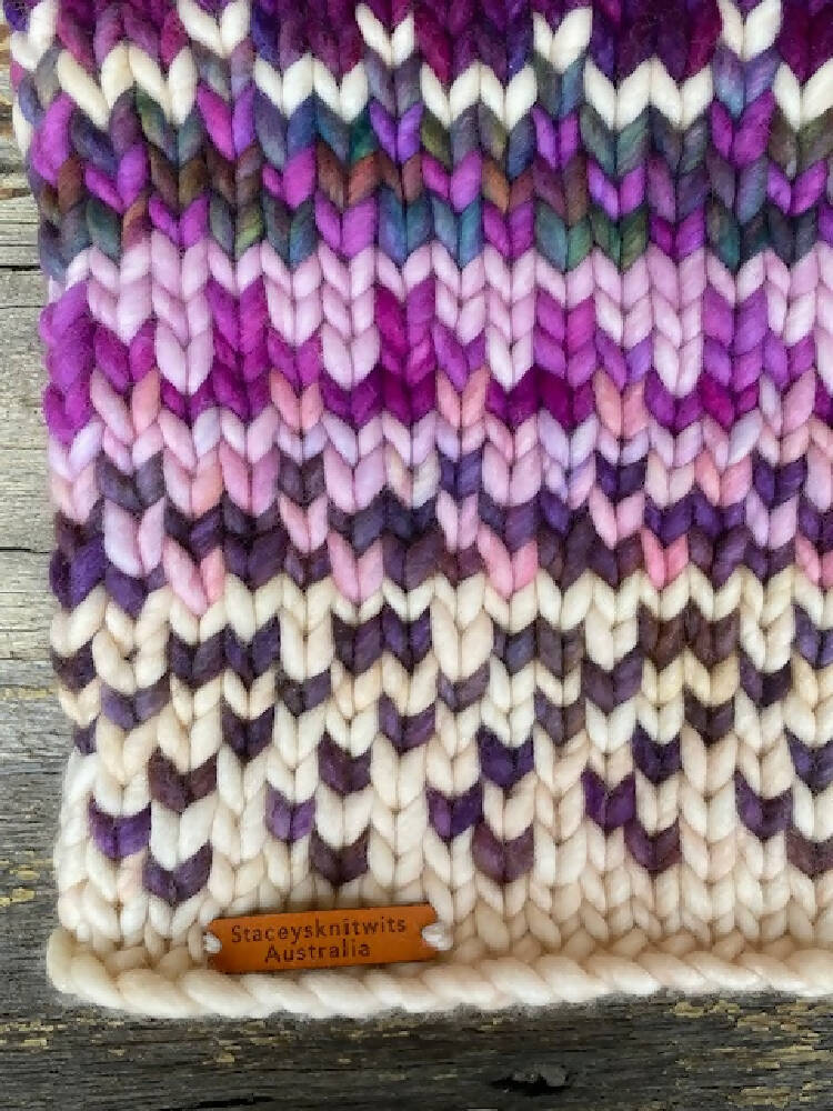 Hand Knitted Rainbow Cowl Peruvian Chunky Merino Staceysknitwits 007