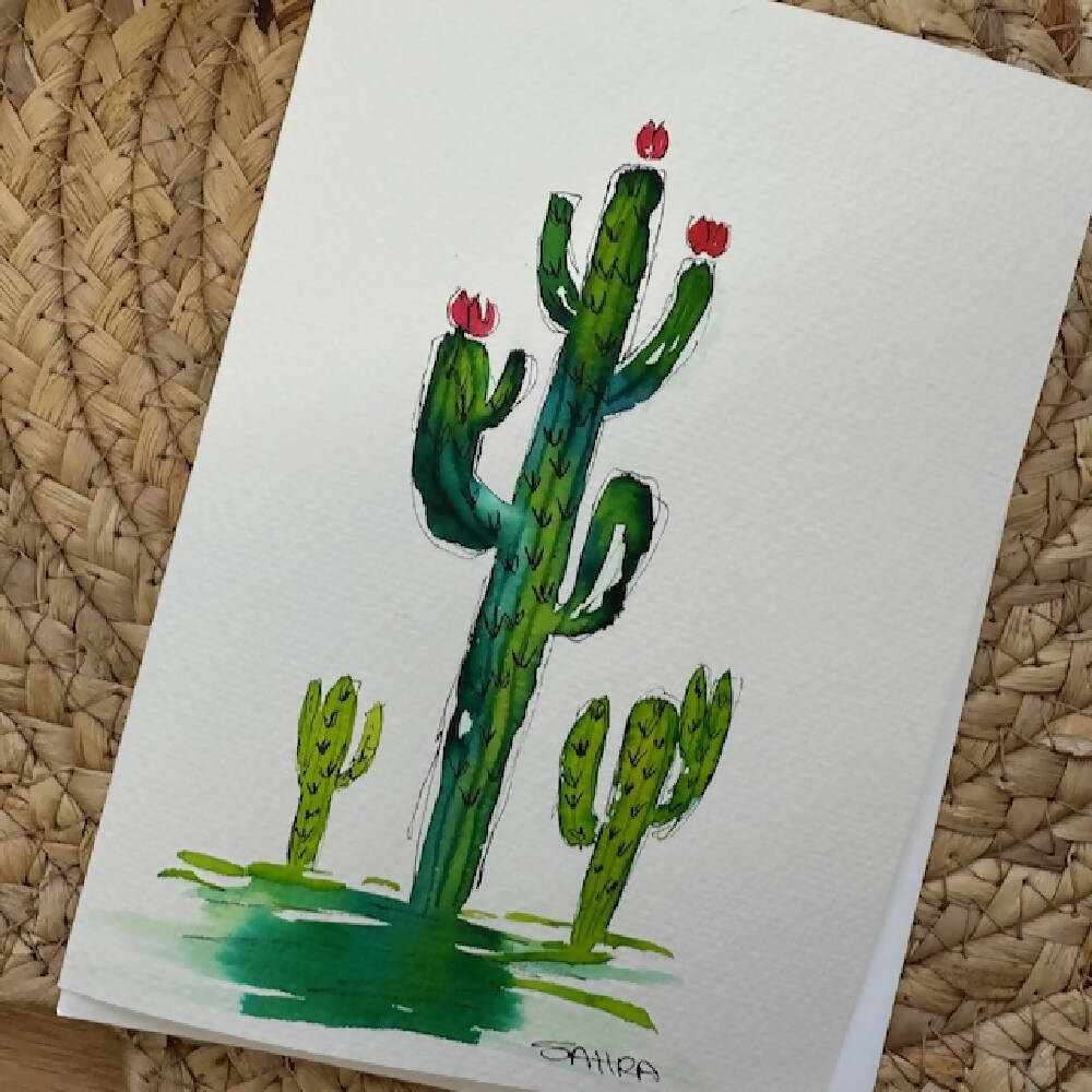 Set Of 4 Greeting Cards Hand Painted Original Artworks - Cactus