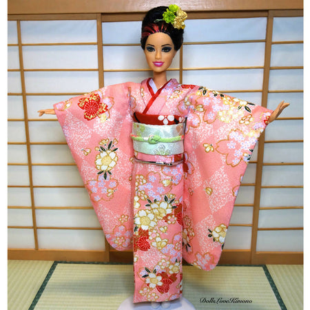 Doll clothes, pink kimono set for 11 ¾ inch fashion dolls, handmade