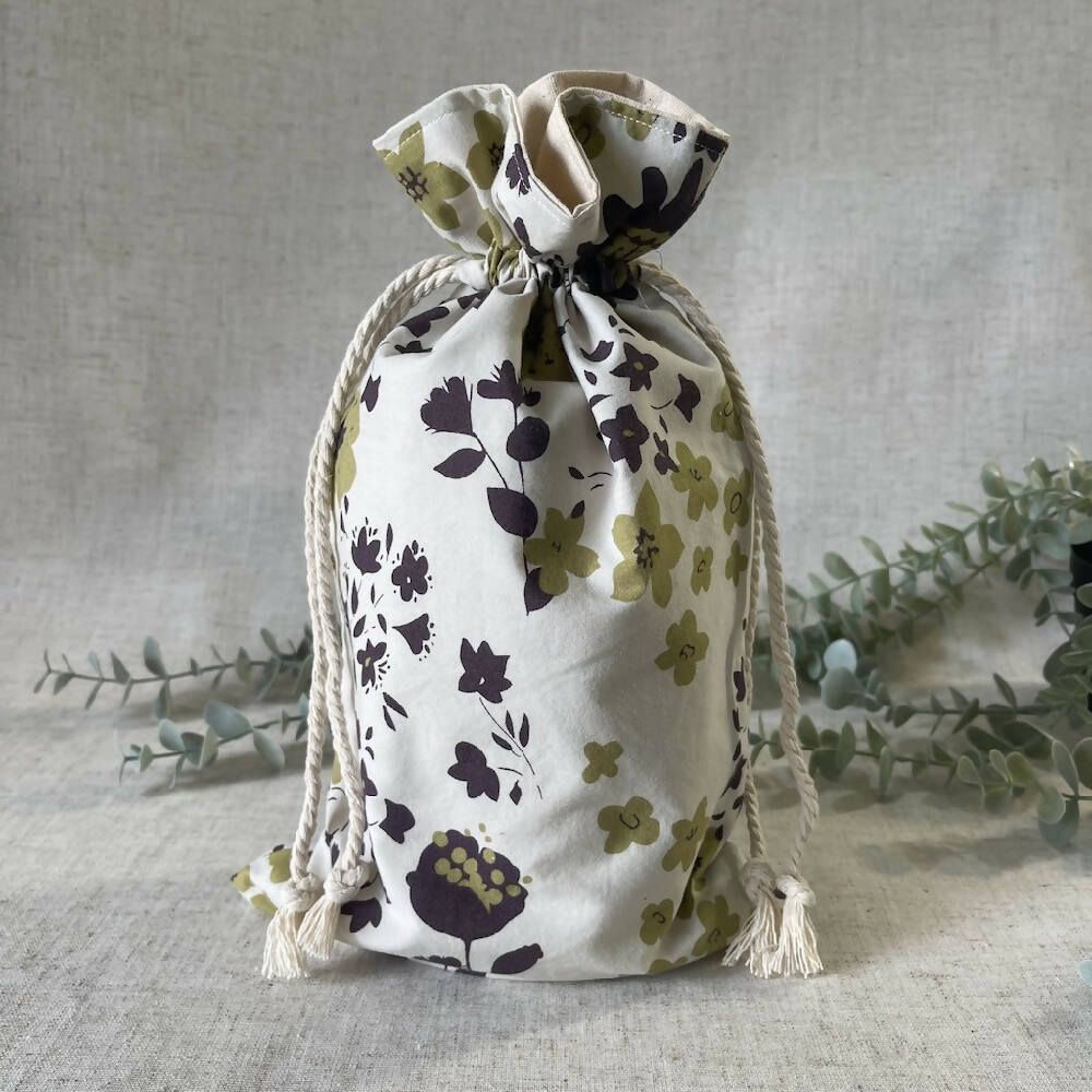 Reusable Fabric Gift Bag - Brown & Green Floral