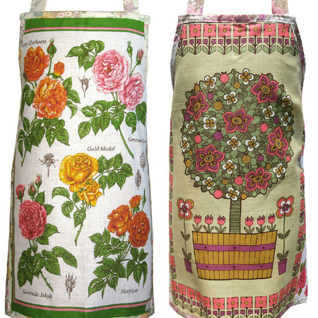 Handmade Topiary Plant or Roses - Vintage Linen Tea Towel APRON : Choose One
