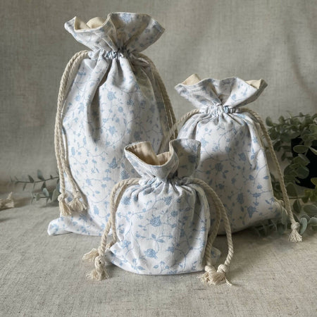 Reusable Fabric Gift Bag - Blue & White Floral