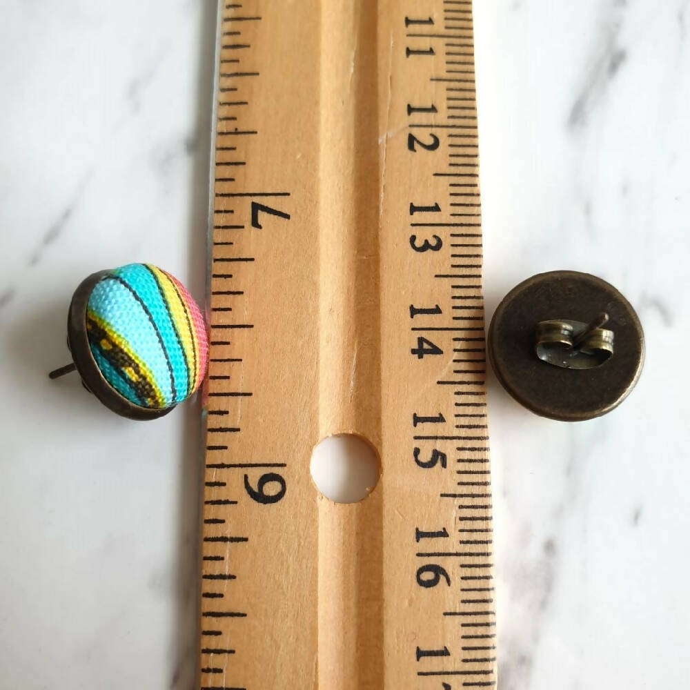 1.4cm Round Cabochon colourful Rainbow fabric stud earrings No.6