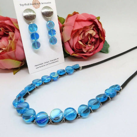 Turquoise Fire Polished Wire Wrapped Necklace Earrings Set