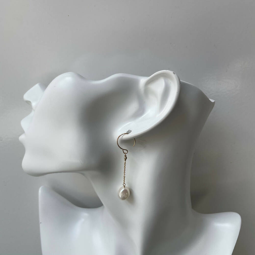 14K Gold filled freshwater pearl long chain earrings