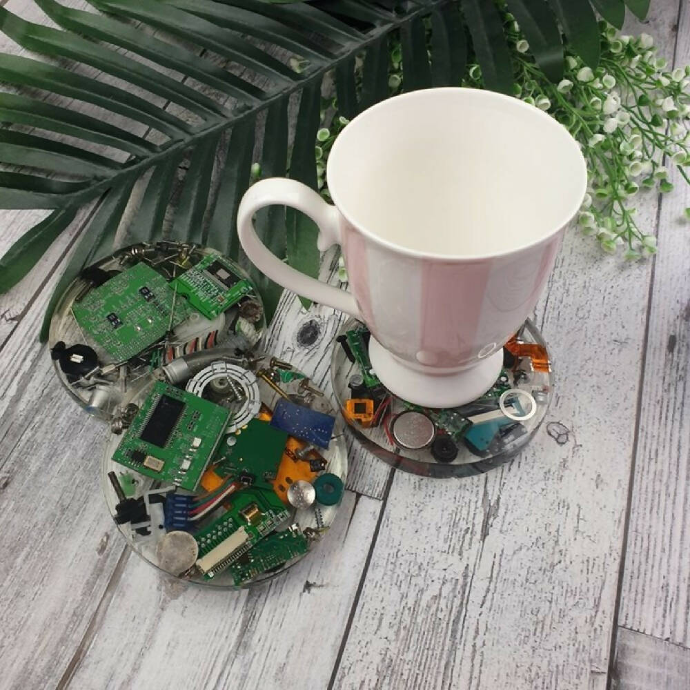 Coaster - Recycled Computer - Drink Mug Glass - Paperweight - SINGLE - Resin