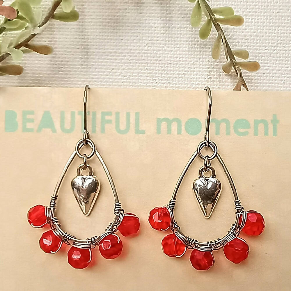 Assorted Wire-wrapped Glass Bead Teardrop Earrings