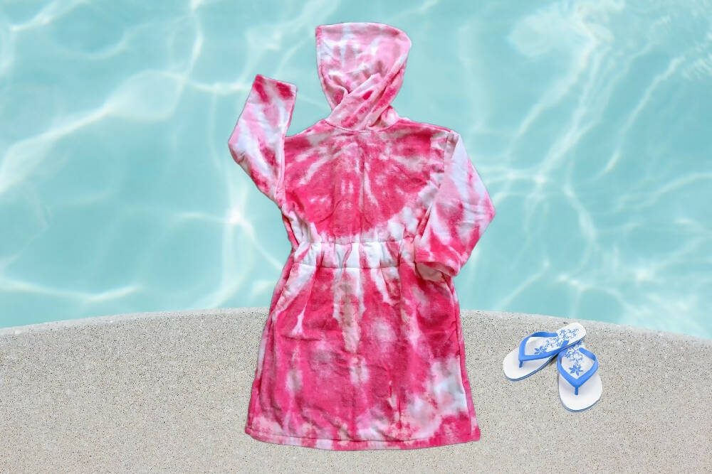 Girls Swim Robe, Pink Tie Dye, Size 8