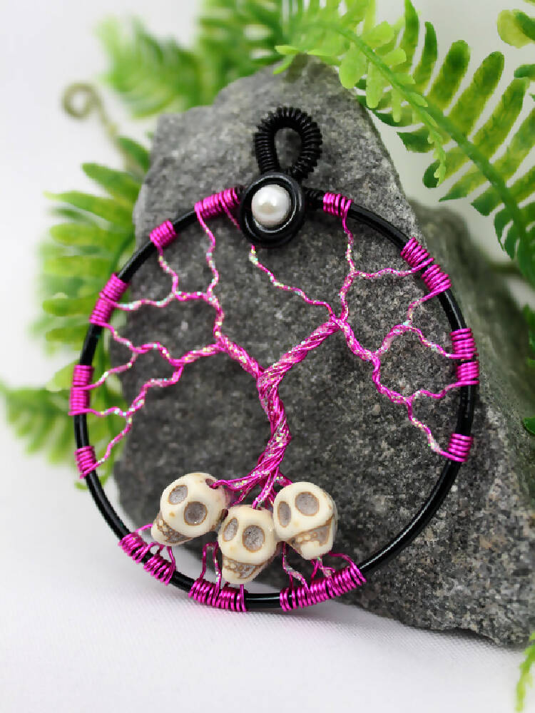 Tree of Life Pink Tree with Howlite Skulls