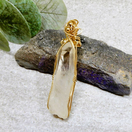 Large Quartz crystal point pendant, wire wrapped 14k gold fill