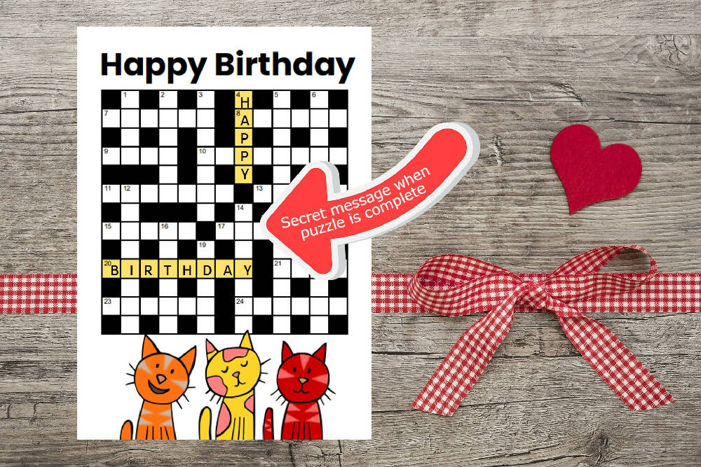 DIGITAL - Printable Birthday Card - CROSSWORD Puzzle - PDF Download