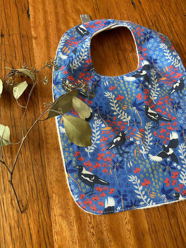 bib - blue magpies / organic cotton hemp fleecy / baby toddler