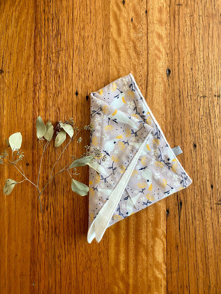 burp cloth - Australian cockatoos grey / organic cotton hemp / eco friendly