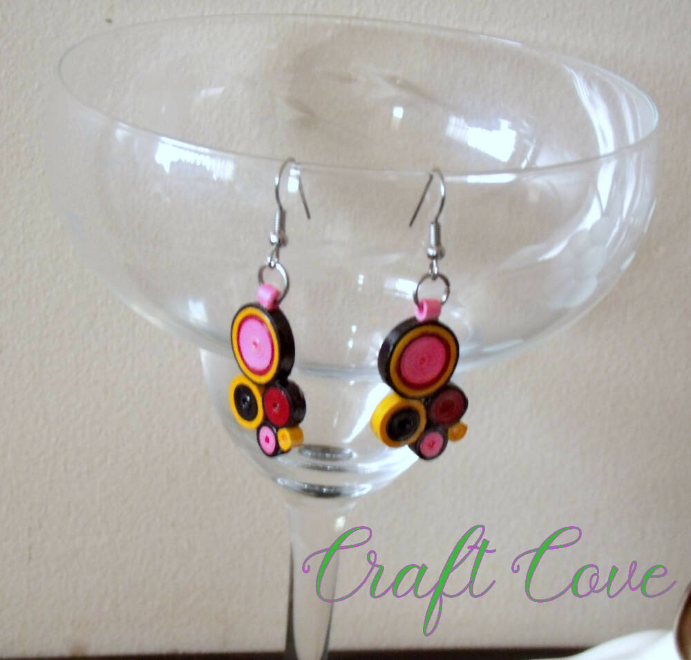 Earrings Paper Quilled with Bright Circles