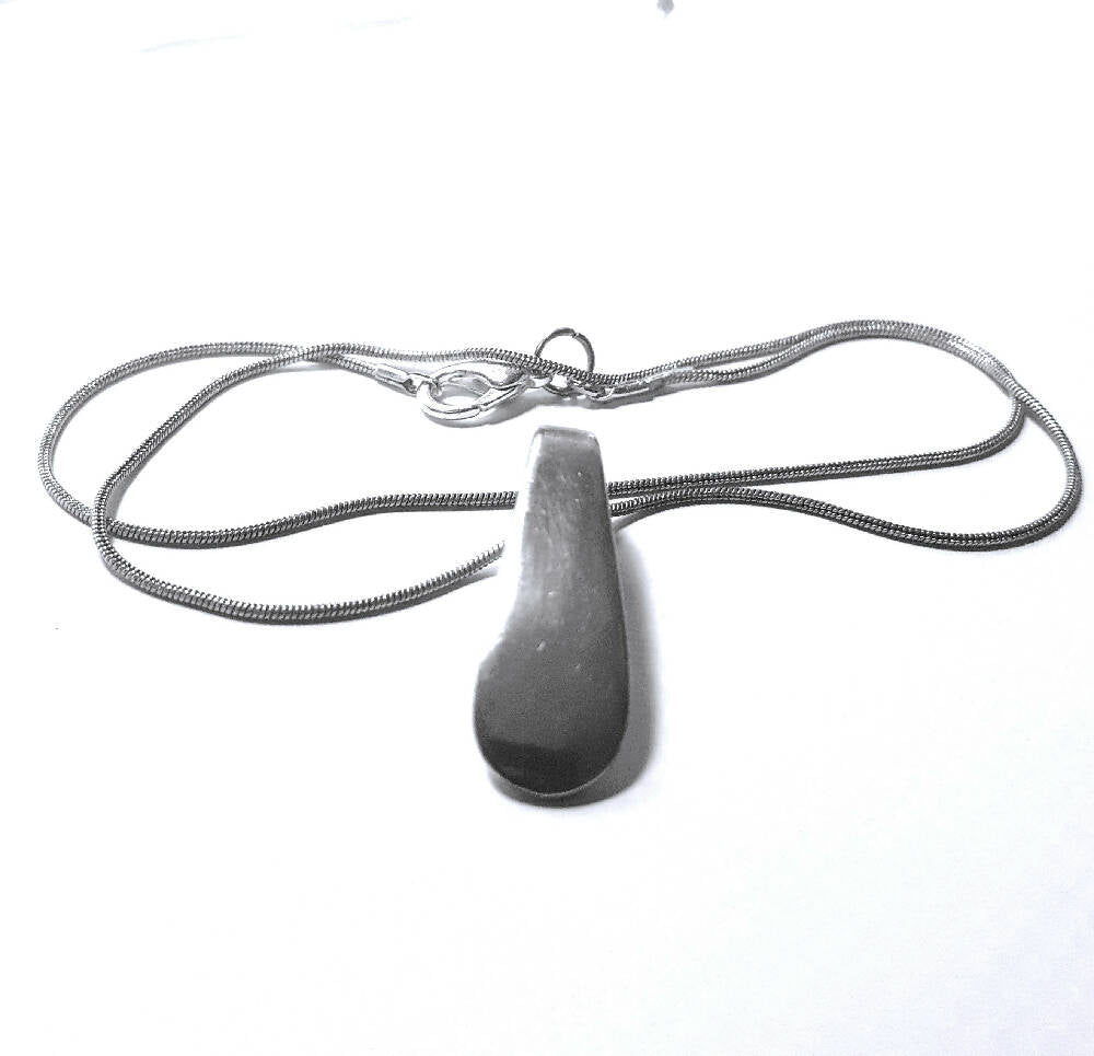 Pendant necklace, recycled spoon handle with silver snake chain.