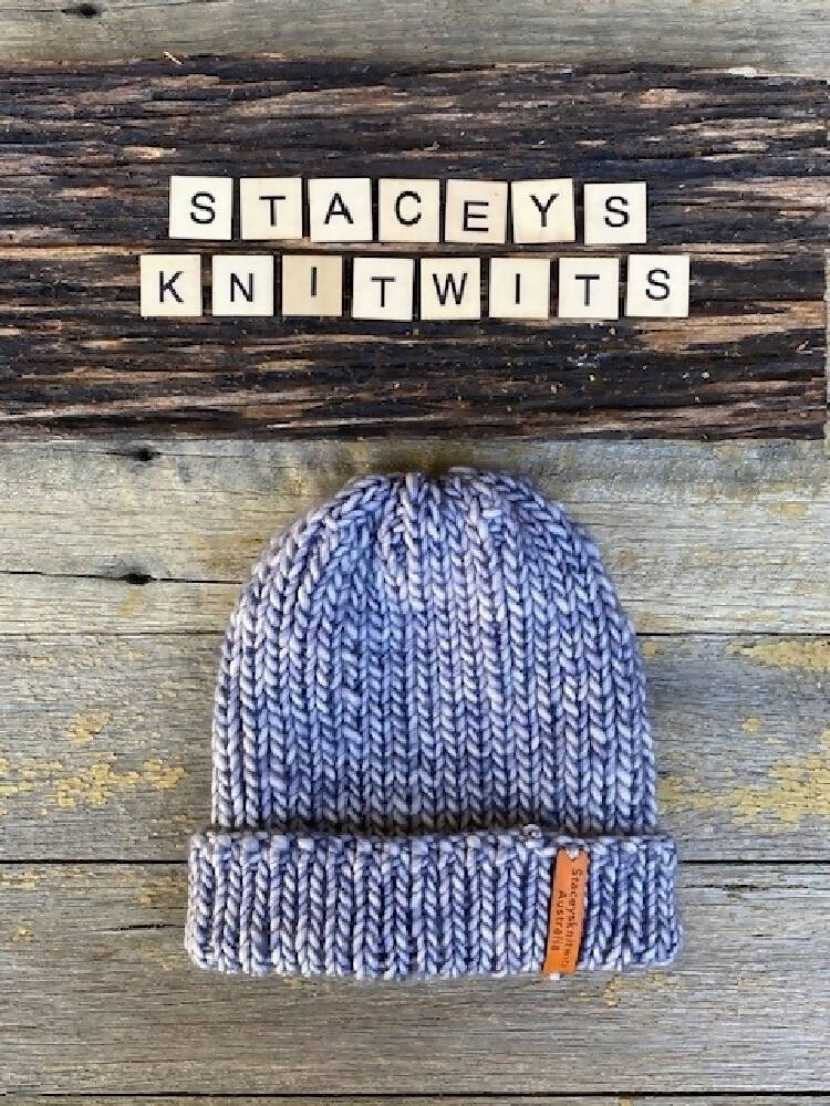 Hand Knitted Fishermans Cap Beanie Skull Cap Malabrigo Peruvian Yarn Staceysknitwits - Blue 002
