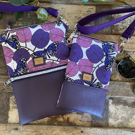Mini Crossbody Bag - Purple Butterflies/Purple Faux Leather
