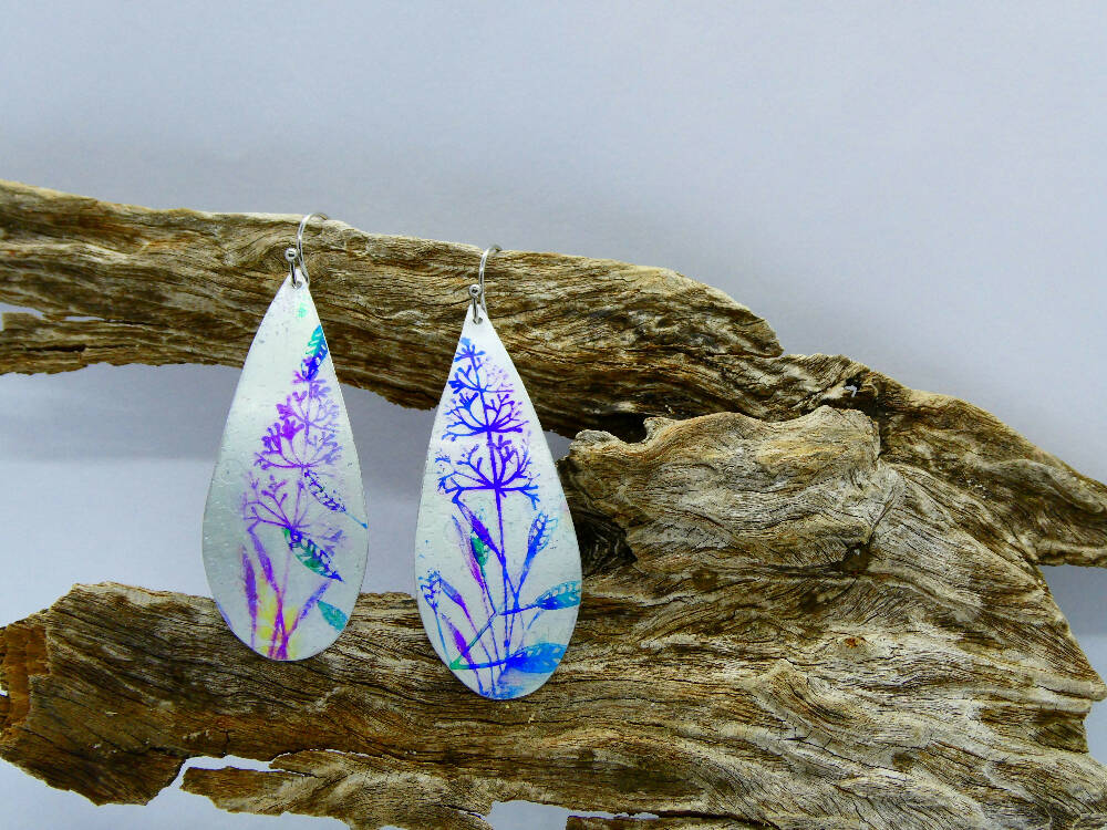 Printed floral anodised aluminium earrings
