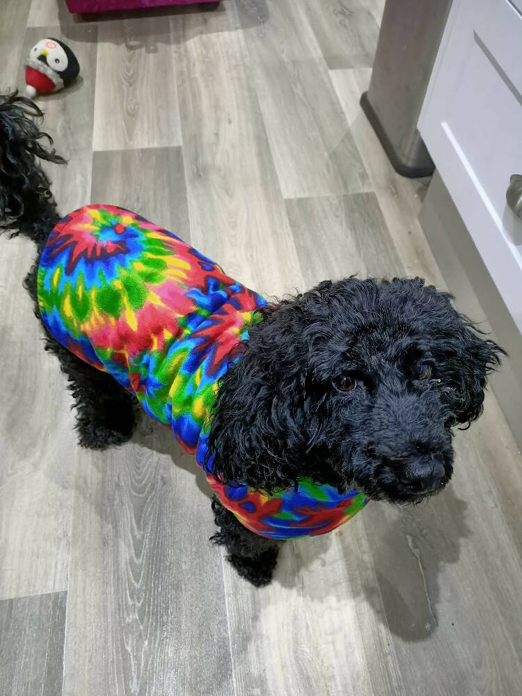 Dog Coat Jacket Rainbow Tie Dye 26 Sizes Flannelette Fleece
